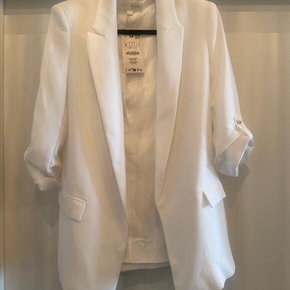 NWT: ZARA WHITE BLAZER WITH TURN-UP CUFFS - Picture 7 of 11